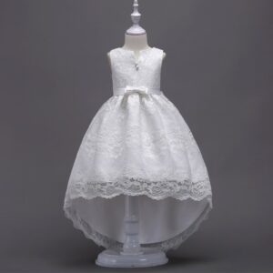 Elegant Girls Solid Color Lace Design Party Wedding Trailing Dress
