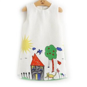 Kids Top Grade Fashion Sleeveless Cartoon House Trees Printed Princess Dress