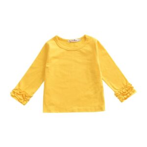 Hot Selling Girls Cotton Soild Color Floral Long Sleeves Blank Pretty Tops