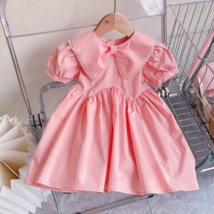 Kids Toddler Girls Casual Cute Short Sleeve Peter Pan Collar Dress