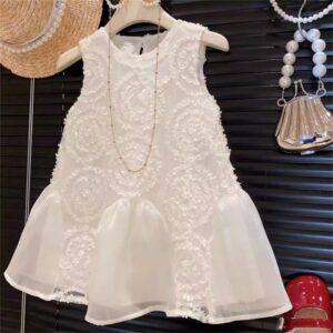 Kids Toddler Girls Casual Cute Mesh Lace Sleeveless Round Neck Dress