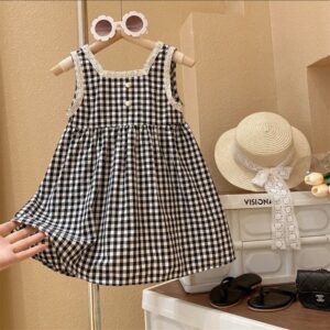 Kids Toddler Girls Casual Cute Plaid Print Sleeveless Dress