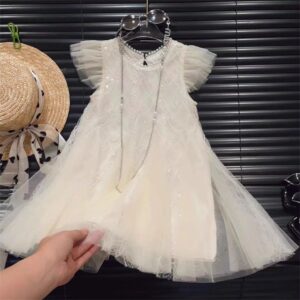 Kids Toddler Girls Casual Cute Mesh Tassel Fluttering Sleeve Dress