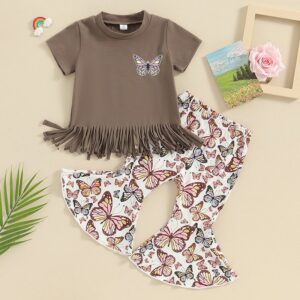 Kids Toddler Girls Casual Cute Cartoon Print Short Sleeve Round Neck T-Shirt Flare Trousers Set