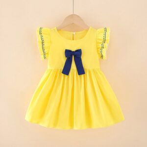 Kids Toddler Girls Casual Cute Bow Short Sleeve Round Neck Dress