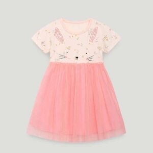 Kids Toddler Girls Casual Cute Cartoon Print Short Sleeve Round Neck Dress