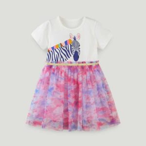 Kids Toddler Girls Casual Cute Cartoon Print Short Sleeve Round Neck Dress