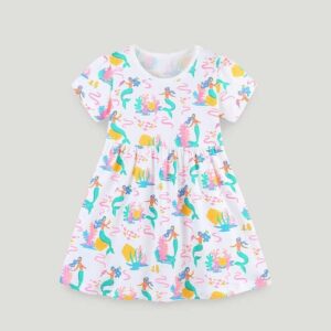 Kids Toddler Girls Casual Cute Cartoon Print Short Sleeve Round Neck Dress
