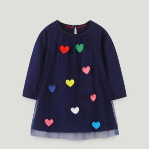 Kids Toddler Girls Casual Cute Heart Print Long Sleeve Round Neck Dress