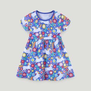 Kids Toddler Girls Cute Cartoon Butterfly Print Short Sleeve Round Neck Dress