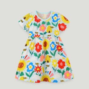 Kids Toddler Girls Cute Cartoon Print Short Sleeve Round Neck Dress