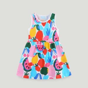 Kids Toddler Girls Cute Cartoon Print Sleeveless Round Neck Dress