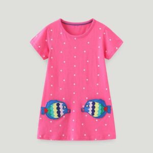 Kids Toddler Girls Cute Cartoon Polka Dot Short Sleeve Round Neck Dress