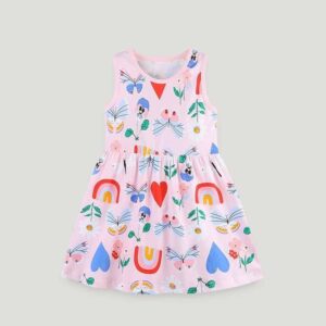 Kids Toddler Girls Cute Cartoon Print Sleeveless Round Neck Dress