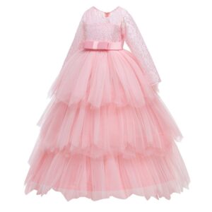 Kids Toddler Girls Mesh Hollow Long Sleeve Party Tutu Princess Dress