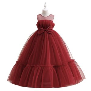 Kids Toddler Girls Solid Color Mesh Bow Sleeveless Party Tutu Princess Dress