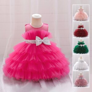 Kids Toddler Girls Solid Color Mesh Bow Sleeveless Party Tutu Princess Dress
