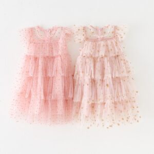 Kids Toddler Girls Cute Mesh Fluttering Sleeve Party Tutu Princess Dress