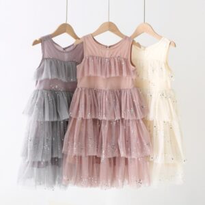 Kids Toddler Girls Cute Sequins Mesh Sleeveless Party Tutu Princess Dress