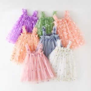 Kids Toddler Girls Cute Solid Color Butterfly Mesh Sleeveless Party Tutu Princess Dress