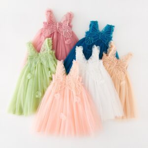 Kids Toddler Girls Casual Cute Solid Color Butterfly Mesh Sleeveless Party Tutu Princess Dress