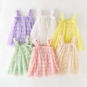 Kids Toddler Girls Cute Tiny Flower Mesh Sleeveless Party Tutu Princess Dress