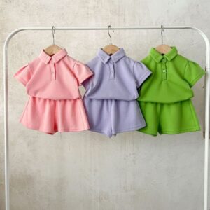 Kids Toddler Boys Girls Summer Casual Cute Solid Color Short Sleeve Lapel Polo Shirt Shorts Set