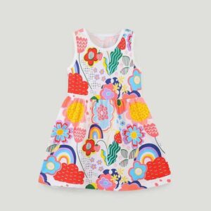 Kids Toddler Girls Summer Casual Cute Tiny Flower Print Sleeveless Round Neck Dress