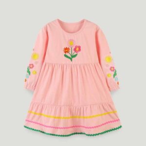Kids Toddler Girls Summer Casual Cute Floral Long Sleeve Round Neck Dress
