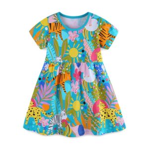Kids Toddler Girls Summer Casual Cute Cartoon Print Short Sleeve Round Neck Dress