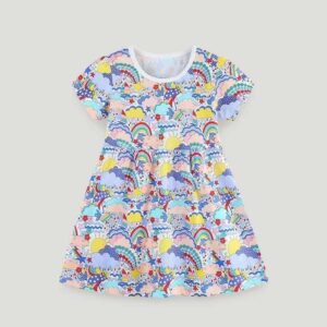 Kids Toddler Girls Summer Casual Cute Cartoon Print Short Sleeve Round Neck Dress