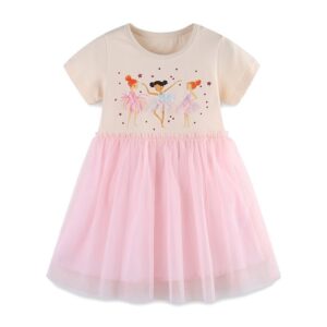 Kids Toddler Girls Casual Cute Cartoon Print Short Sleeve Round Neck Mesh Dress
