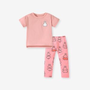 Girls Summer Cute Rabbit Print Cotton Two-Piece Set