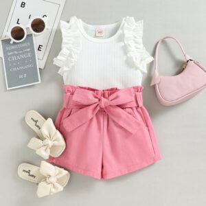 Kids Toddler Girls Casual Cute Solid Color Sleeveless Round Neck Top Shorts Set