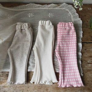 Kids Toddler Girls Casual Cute Basic All-Match Solid Color Plaid Flare Trousers