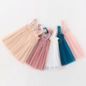 Kids Girls Cute Butterfly Wing Design Solid Color Elastic Dress