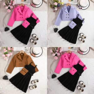 Kids Toddler Big Girls Spring Autumn Fashion Casual Long Sleeve Lapel Coat Cami Dress Set