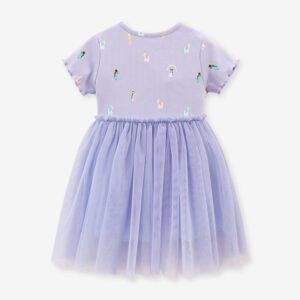 Kids Toddler Girls Casual Cute Cartoon Print Short Sleeve Round Neck Mesh Dress