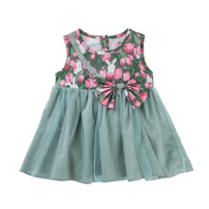 Kids Toddler Girls Easter Casual Cute Bunny Floral Print Sleeveless Round Neck Dress