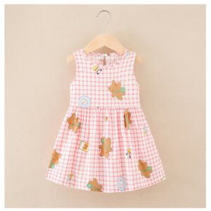 Kids Toddler Girls Casual Cute Playd Cartoon Print Sleeveless Round Neck Dress