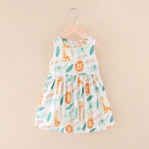 Kids Toddler Girls Casual Cute Cartoon Print Sleeveless Round Neck Dress