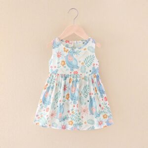 Kids Toddler Girls Casual Cute Cartoon Print Sleeveless Round Neck Dress