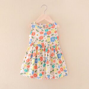 Kids Toddler Girls Casual Cute Floral Print Sleeveless Round Neck Dress