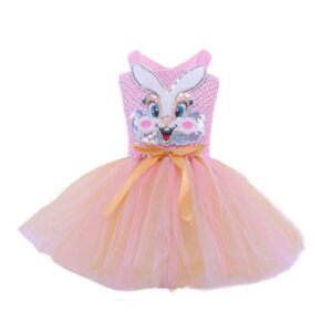 Kids Toddler Girls Cute Party Tutu Easter Princess Cartoon Bunny Pattern Mesh Camisole Dress