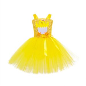 Kids Toddler Girls Cute Party Tutu Easter Princess Cartoon Chick Pattern Mesh Camisole Dress