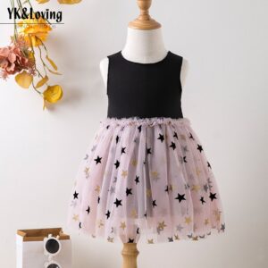 Kids Toddler Girls Casual Cute Star Mesh Tank Top Stitching Dress