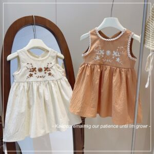 Girls Cute Dress Embroider Lace Edge Tank Dress