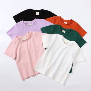 Kids Toddler Big Boys Girls Casual Basic All-Match Solid Color Short Sleeve Round Neck T-Shirt