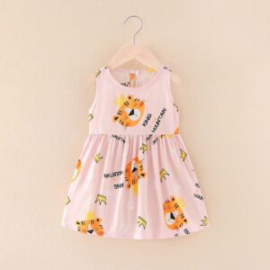 Kids Toddler Big Girls Casual Cute Cartoon Tiger Print Sleeveless Round Neck Dress