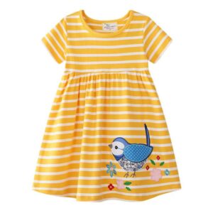 Kids Toddler Girls Summer Cute Striped Animal Embroidered Dress